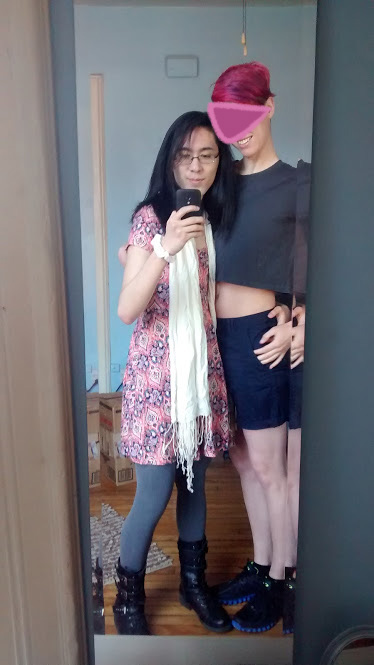 Mirror selfie of nice outfits with Marina and Alex.