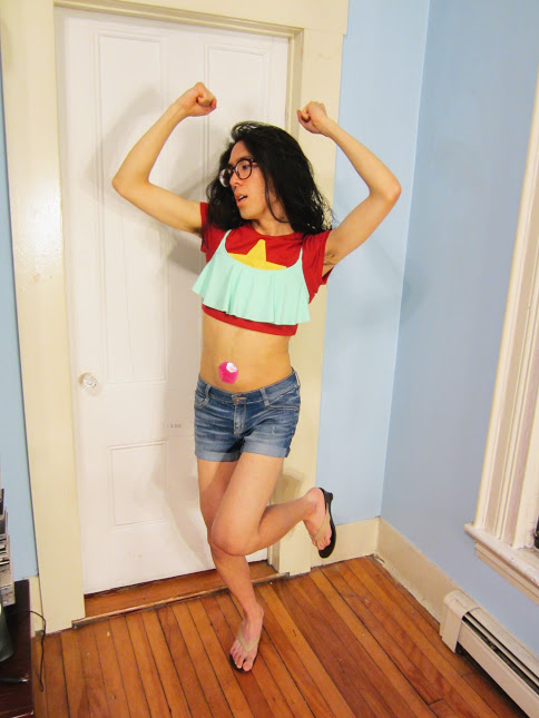 Marina as Stevonnie, pretending to dance semi-angrily.